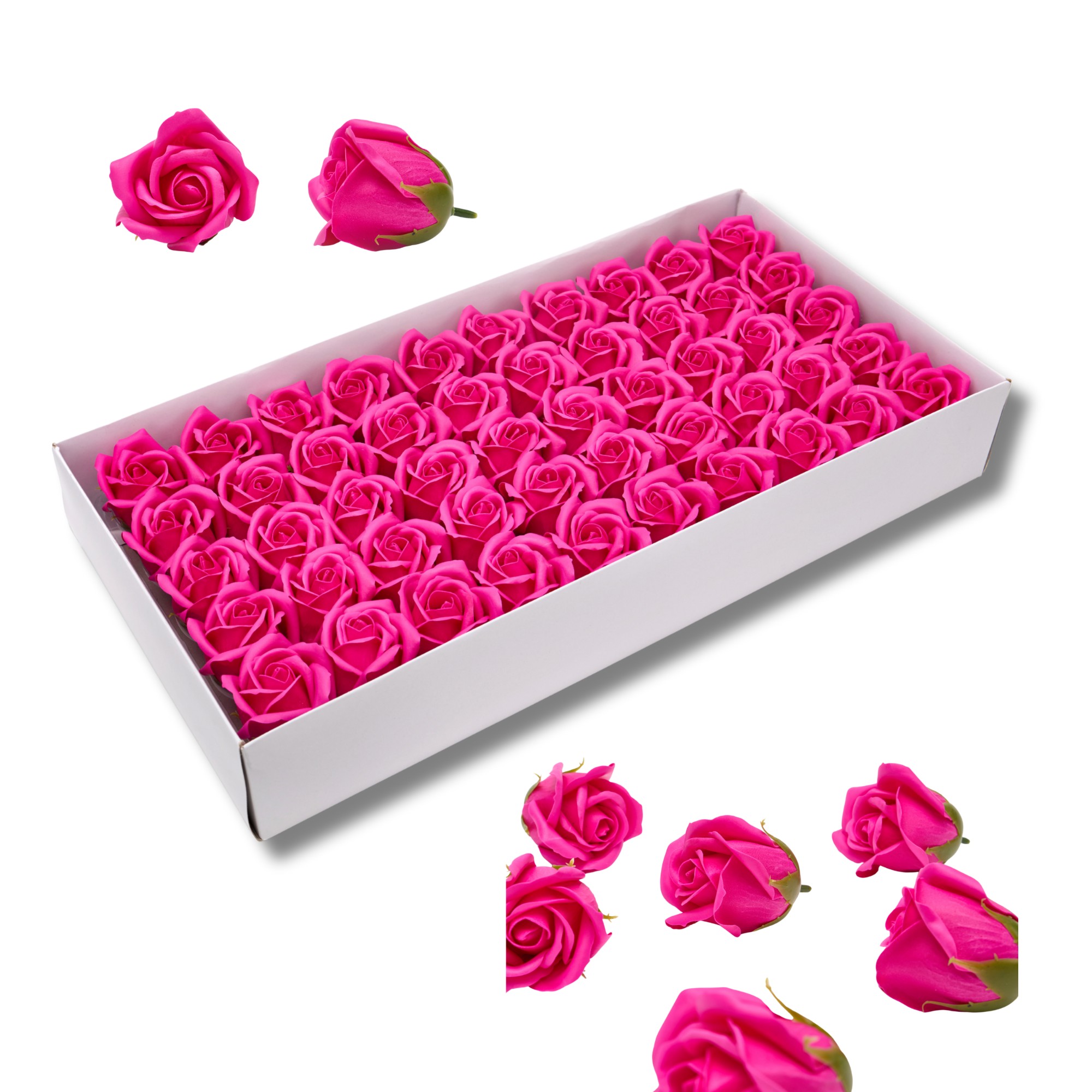 TM-2435 zdjęcie główne RÓŻE MYDLANE RÓŻOWE 50 SZTUK GŁÓWKI KWIATY MYDLANE DO FLOWER BOX