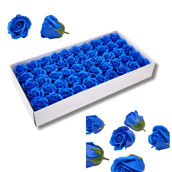 RÓŻE MYDLANE NIEBIESKIE 50 SZTUK GŁÓWKI KWIATY MYDLANE DO FLOWER BOX